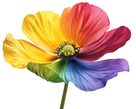 vibrant flower with rainbow colors, showcasing petals in yellow, red, and blue hues, symbolizing beauty and diversity in nature