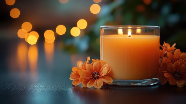 all saints day burning candle on old wooden table with bokeh background
