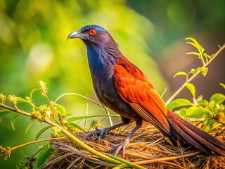 Minimalist Close-up: Greater Coucal Bird Building Nest
