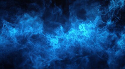 Abstract blue neon lights in a dark room with smoke