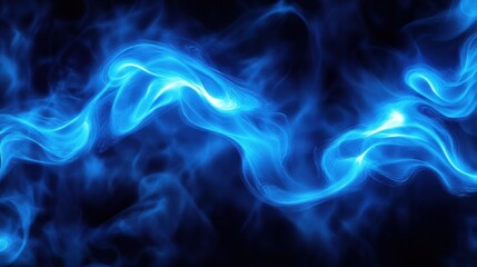 Obraz premium Abstract blue neon lights in a dark room with smoke