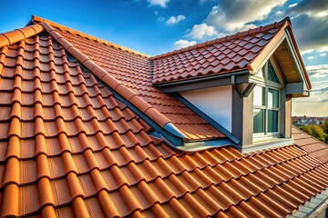 Modern Home Architecture: Sloped Red Clay Tile Roof with Zinc Flashing