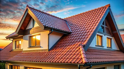 Modern Home Construction: Long Exposure of Red Clay Tile Roof & Zinc Dormer