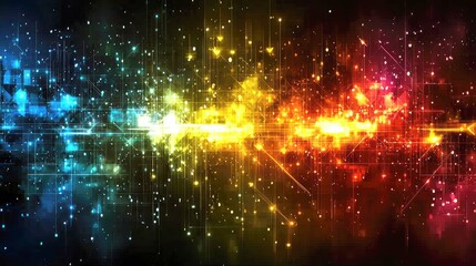 Obraz premium Abstract Digital Network: Vibrant Colors, Glowing Lines, and Cosmic Energy. Futuristic Technology Background, Perfect for Modern Design Projects.