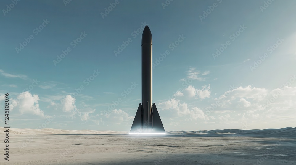 Aufkleber launching rocket on blue sky background. startup and project concept. 3d rendering.