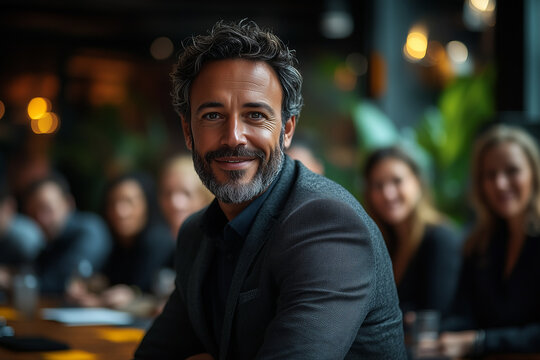 A confident entrepreneur pitching their startup to a panel of investors. Bright lighting, contrast