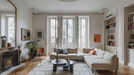 Parisian apartment. Scandinavian interior design of modern living room, home