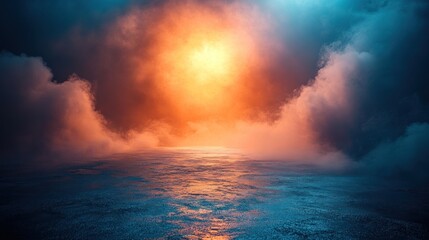 Obraz premium Mystic sunset, smoky ground, vibrant sky, background, design