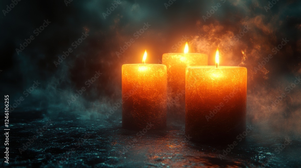 Poster all saints day burning candles on a dark background with copy space 3d rendering