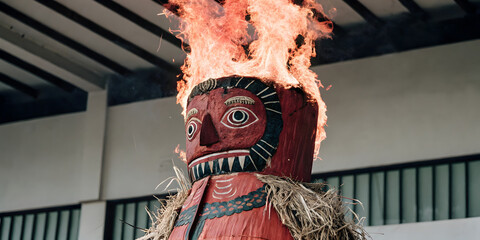Burning effigy during Holi festival celebrations symbolizing triumph over evil