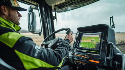 Modern Farming Technology: Tractor Driver at Work