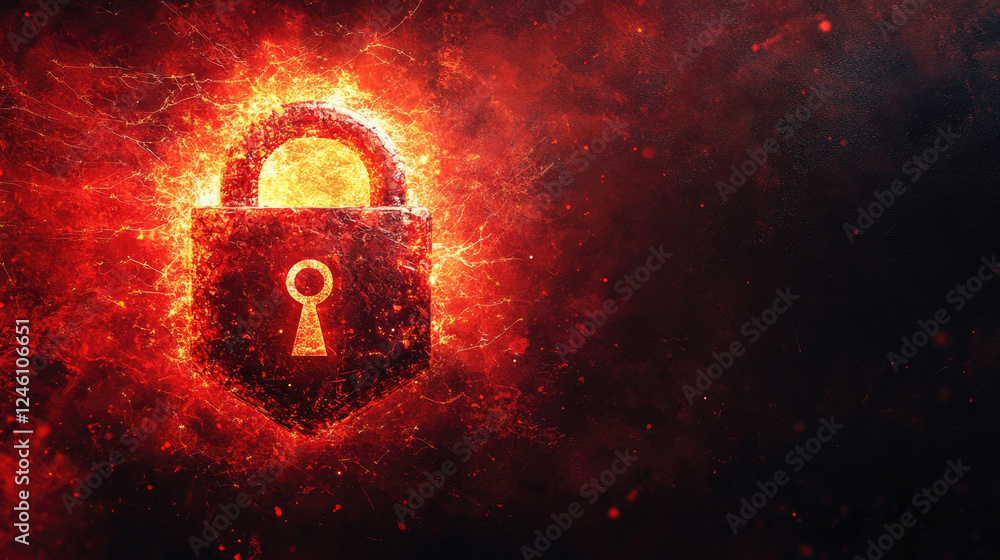 Poster a glowing digital padlock in a dark environment symbolizes cybersecurity and data protection ideal f