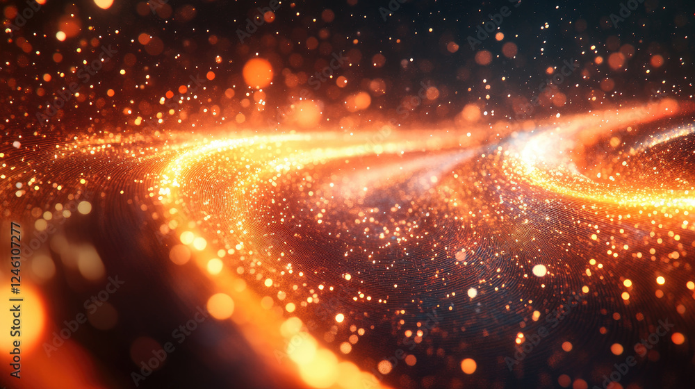 Poster a mesmerizing abstract design showcases bright glowing particles that create a sense of movement and