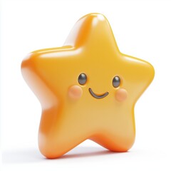 Cheerful 3D star icon with a friendly smile on a white background.