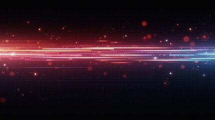 Obraz premium Neon light streaks in motion on black background. Futuristic speed effect with glowing red and blue lines. Abstract digital background
