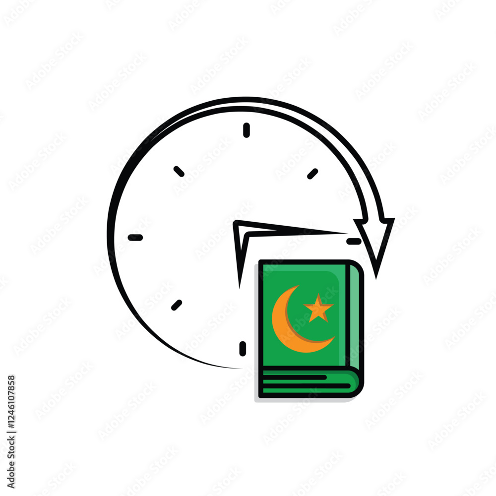Fototapete Ramadan icon. vector clock with Islamic religious scriptures on a white background. reading the Koran, time to recite the Koran, study. Mixed design style