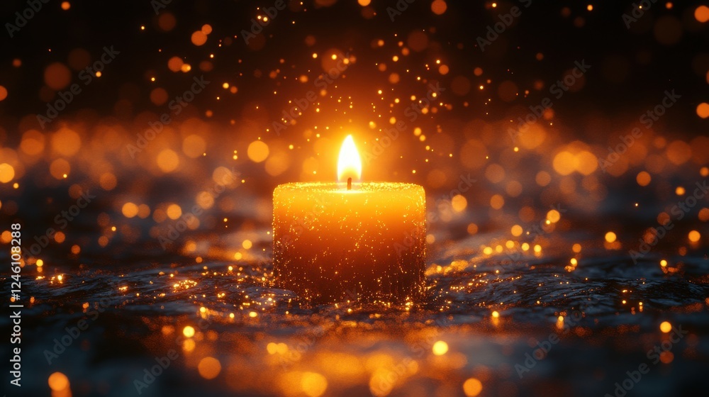 Poster all saints day burning candles with golden bokeh background 3d rendering