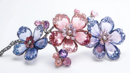 Hand-Drawn Sakura Branch with Vibrant Cherry Blossoms on White Background, Capturing the Essence of Japanese Sakura Blossom in a Beautiful Illustration