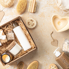 A set of cosmetics for face and body care. Sustainable lifestyle concept.