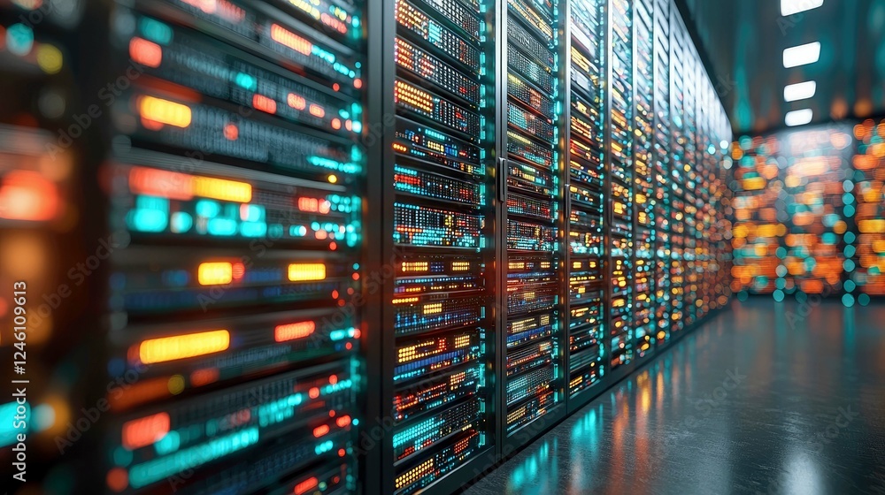 Poster exploring the digital core: a glimpse into a modern data center's technological marvels