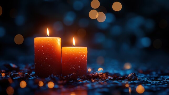 all saints day burning wax candles on dark background with copy space 3d rendering - Powered by Adobe