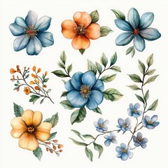 Obraz premium Charming Vintage Watercolor Floral Frame Collection Featuring a Delightful Assortment of Retro Blooms in Elegant Arrangements