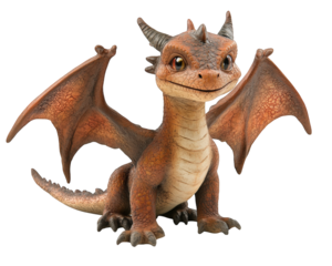playful baby dragon with oversized wings looks curious and friendly. Its vibrant orange scales and expressive eyes create whimsical and enchanting atmosphere