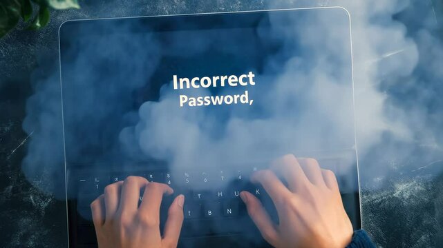 Smoking laptop signaling password frustration, digital access denied with smoldering dramatic effect against shadowy workspace background - Powered by Adobe