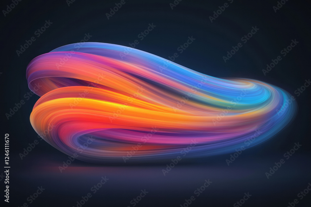 Aufkleber An abstract digital artwork featuring a bold elliptical shape with horizontal stripes of fiery red,