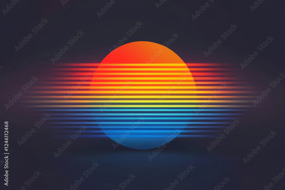Poster a mesmerizing, smooth-pulsing animation of an elliptical shape adorned with vivid horizontal