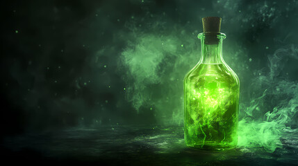 Mysterious glowing magic potion bottle