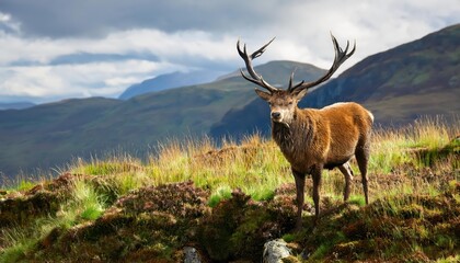 Majestic Stag Amidst SnowCovered Scottish Highlands A Wintery Spectacle of Wilderness and Tranquility in the Heart of the British Isles