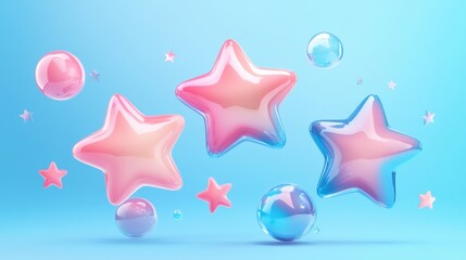 Marketer measuring customer satisfaction and rating stars. Satisfaction and loyalty analysis, customer retention increasing, marketing tools concept. Pink coral blue vector isolated illustration