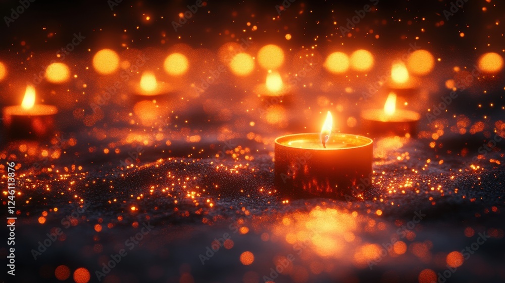 Poster all saints day candles in the dark 3d rendering computer digital drawing