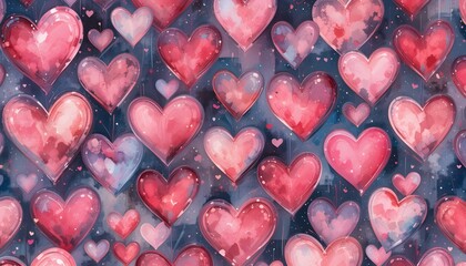 Dreamy Watercolor Hearts Pattern Background Valentine&rsquo;s Day Wedding Anniversary