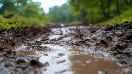 Fototapeta premium Rainy Forest Path - Muddy Trail