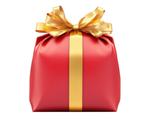 vibrant red gift bag adorned with shiny golden bow, perfect for festive occasions and celebrations. This eye catching design adds touch of elegance to any gift giving moment
