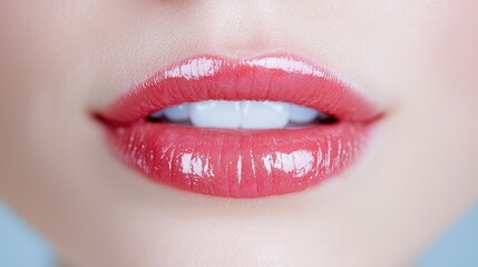 Fototapeta premium Close-up glossy lips, skincare ad, beauty concept