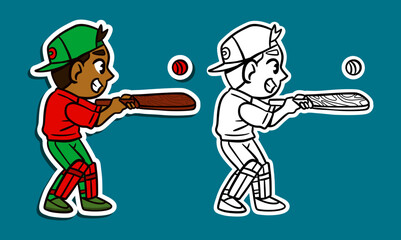 Cute Cartoon Sticker Illustration of a Cricket Player
