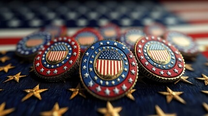 american election vote badges on the background of the american flag
