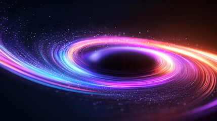 An abstract composition of a glowing orb on a curved path, radiating energetic streaks of orange,