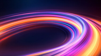 An abstract composition of a glowing orb on a curved path, radiating energetic streaks of orange,