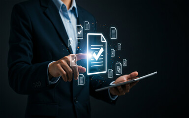Digital Document Management – Businessman Using Virtual File System

