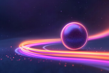 A captivating close-up of a glowing orb on a winding road, emitting streaks of orange, red, and