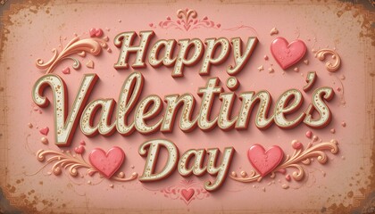 Vintage Valentine's Day Greeting Happy Valentine&rsquo;s Day Card Typography Pink Background