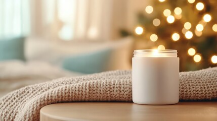 A stylish nightstand featuring a glowing candle, creating a cozy and inviting atmosphere, perfect for relaxation and enjoyment in a tranquil bedroom environment.