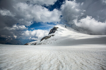 Summer view of Mount Breithorn and glacier, Mote Rosa Massif, Italy - Switzerland border, Cervinia, Valtournenche, Valle d'Aosta.