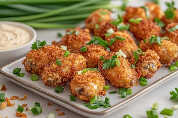Fototapeta premium Crispy Fried Chicken Wings with Green Onions and Dip
