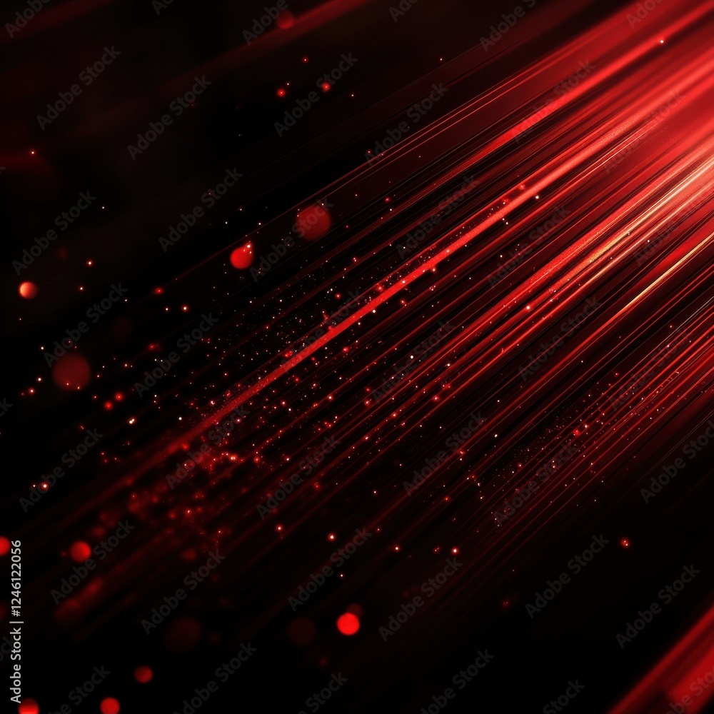 Poster abstract red and black background with dynamic light streaks, ideal for tech and digital designs.