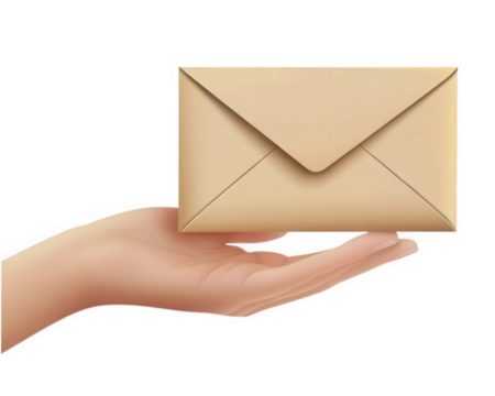 hand holding beige envelope ready to send, symbolizing communication and connection. This evokes anticipation and importance of messages